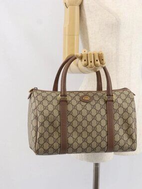 GUCCI GG Supreme Hand Bag PVC Beige Gold 001 39 6842 Auth ep9977